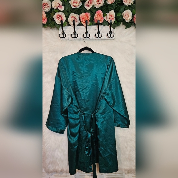La Senza Classic Teal Satin Mini Robe w/Tie Belt - Picture 6 of 8